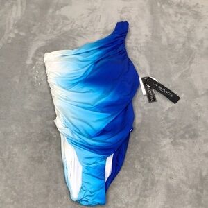 La Blanca  Ocean Oasis Shirred One Shoulder One Piece Swim Suit Size 4 New